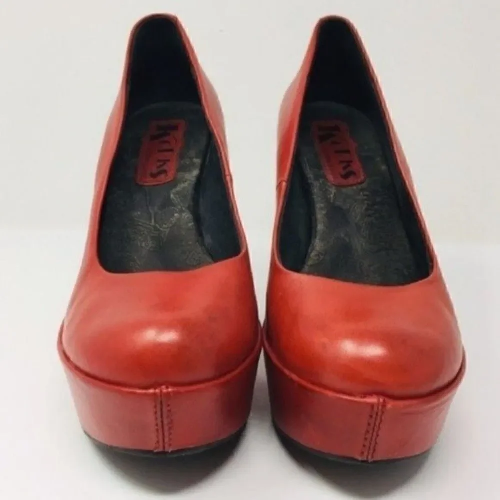 Kork east closed toe platform wedges light chestnut leather BoxG